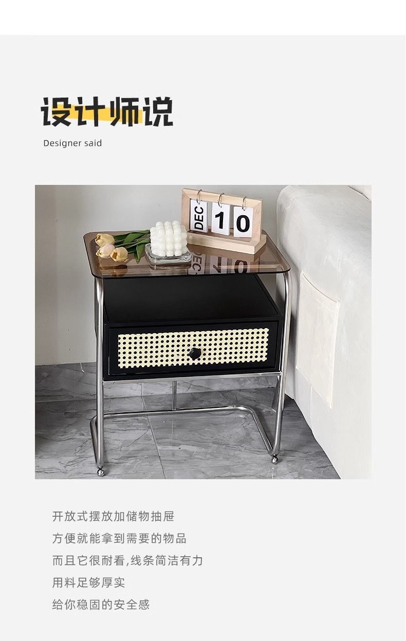 簡約家用臥室牀頭櫃現代網紅玻璃客廳置物架小型創意收納儲物櫃