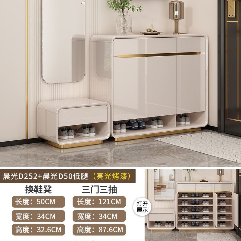 2025新款鞋柜挂衣架斗柜一体储物柜靠墙衣帽架简约奶油多层大容量