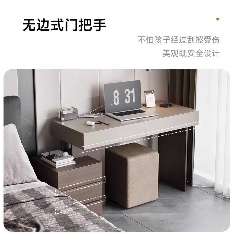現代極簡風書桌書房辦公桌意式牀頭櫃實木電腦桌一體梳妝檯可定製