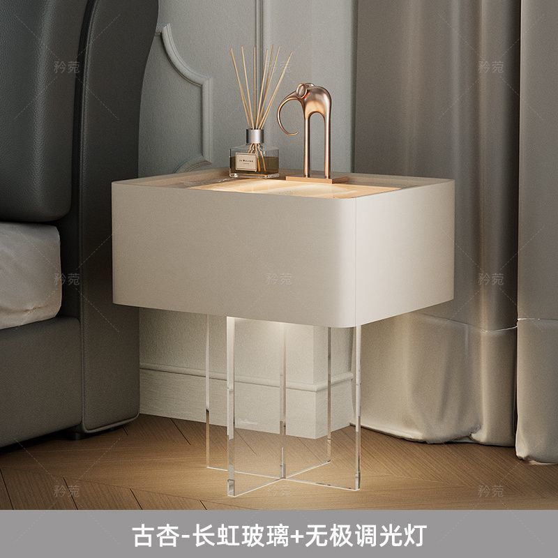 新款意式高級智能帶燈牀頭櫃創意牀邊櫃設計師現代簡約臥室實木