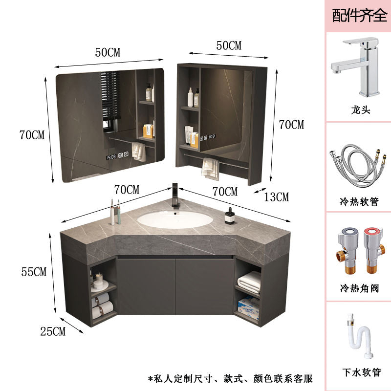 轻奢岩板三角浴室柜定制小户型形转角直角实木陶瓷盆卫生间洗手台