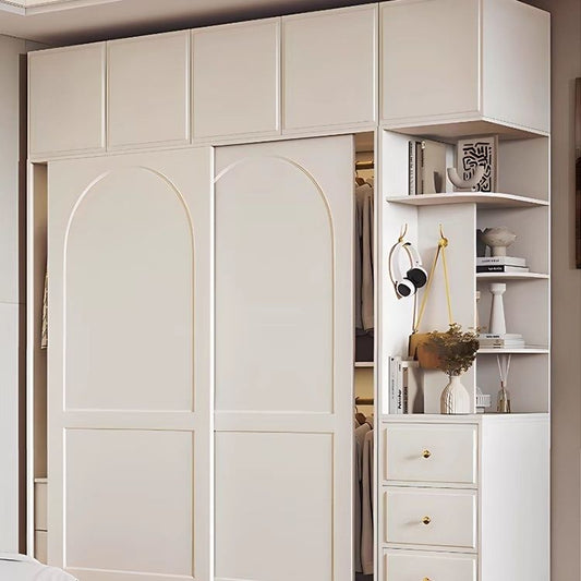 奶油風衣櫃臥室白色簡約現代小戶型推拉門家用滑移門儲物衣櫥櫃子
