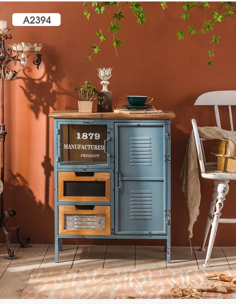 美式創意牀頭櫃工業風鐵藝做舊臥室家用電視旁沙發客廳邊櫃置物櫃