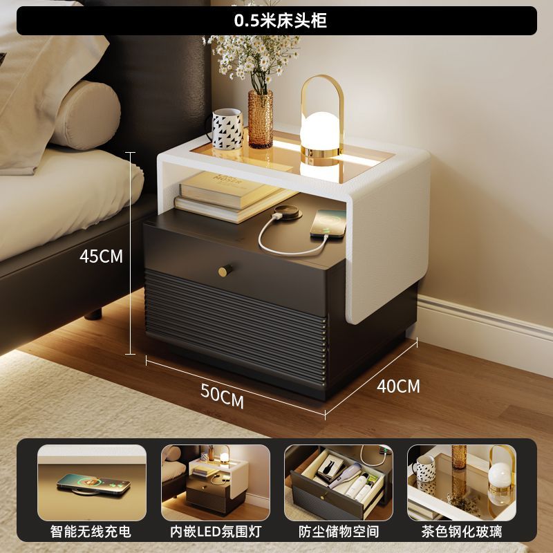 多功能牀頭櫃臥室家用小型牀邊櫃帶感應燈智能無線充電迷你儲物櫃