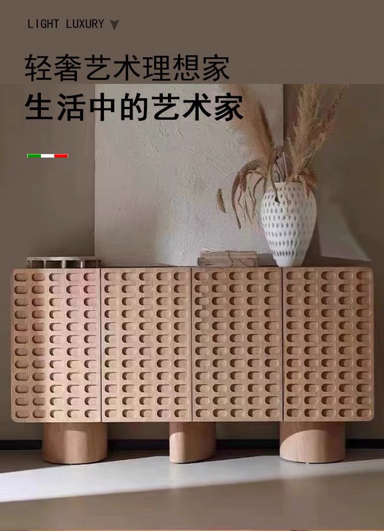 簡約北歐輕奢侘寂風實木餐邊櫃現代原木玄關櫃儲物櫃收納櫃茶水櫃