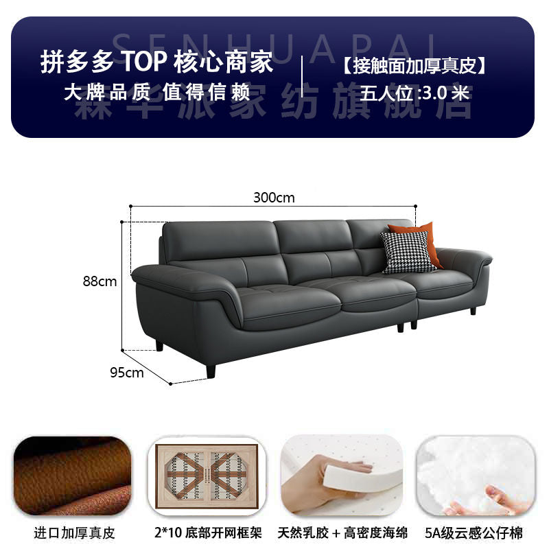 森华派真皮沙发客厅大小户型北欧现代简约轻奢三人位直排铁艺沙发
