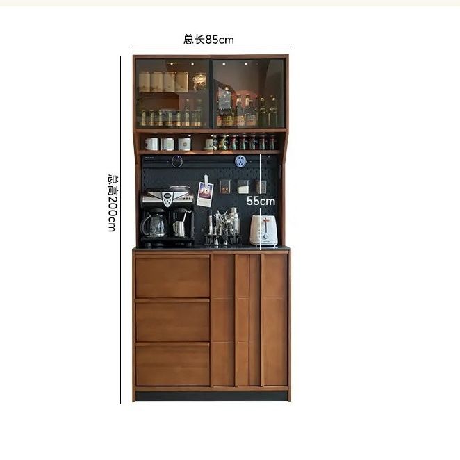 复古实木法式餐边柜靠墙一体置物柜客厅储物柜中古茶水柜双层橱柜