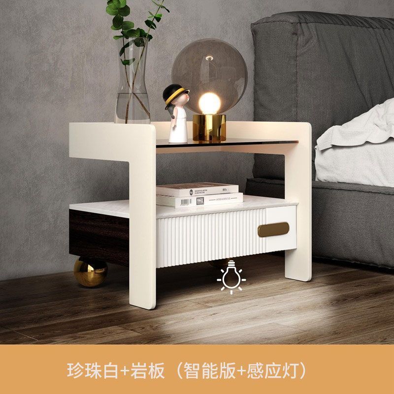 輕奢智能牀頭櫃巖板無線充電牀前櫃多功能感應燈簡約收納牀邊櫃