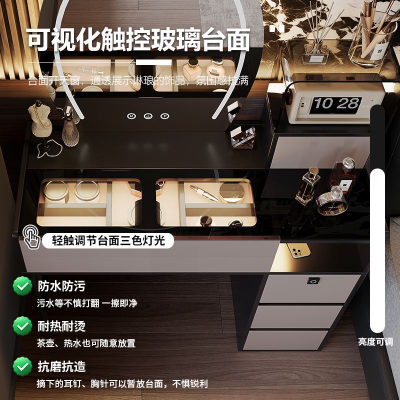 意式極簡梳妝檯帶妝鏡高級感臥室輕奢化妝桌一體可伸縮2025年新款