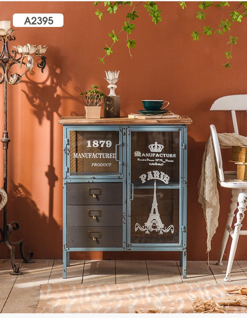 美式創意牀頭櫃工業風鐵藝做舊臥室家用電視旁沙發客廳邊櫃置物櫃