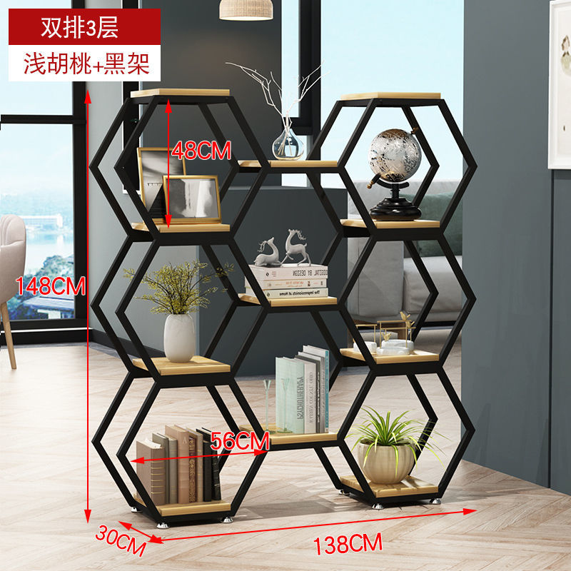铁艺隔断置物架创意六边形组合架办公室屏风落地式多层书架博古架