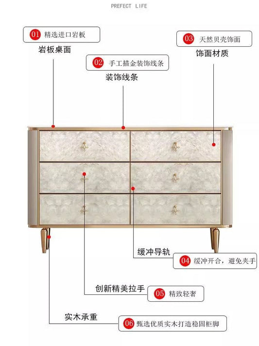 美式輕奢風實木牀頭櫃貝殼裝飾現代簡約抽屜櫃臥室入戶玄關五斗櫃
