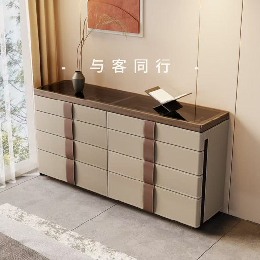 意大利法式收纳柜卧室边柜设计师意式实木马鞍皮斗柜