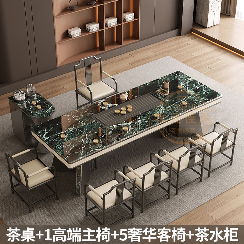本元佳品超晶石岩板茶桌椅组合现代简约别墅一体茶台设计师高级感