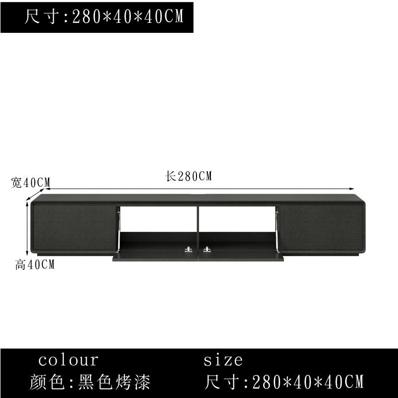 意式輕奢實木電視櫃組合 小戶型客廳黑色烤漆電視櫃中間鏤空背部