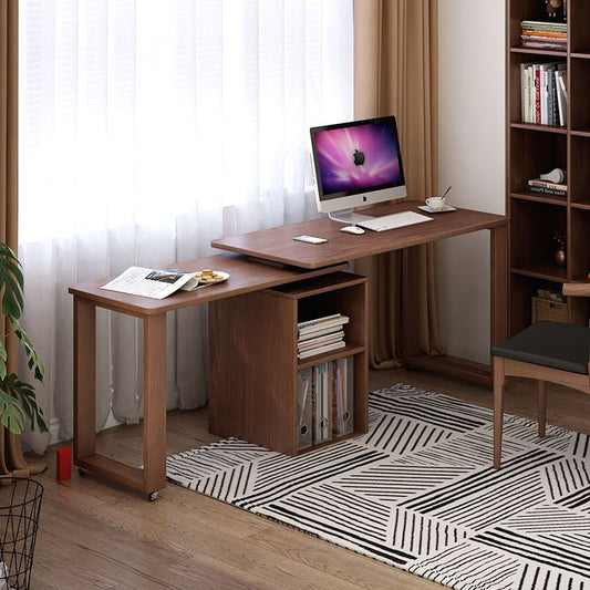 實木轉角書桌電腦桌L型雙人家用寫字辦公桌360度旋轉子母學習桌