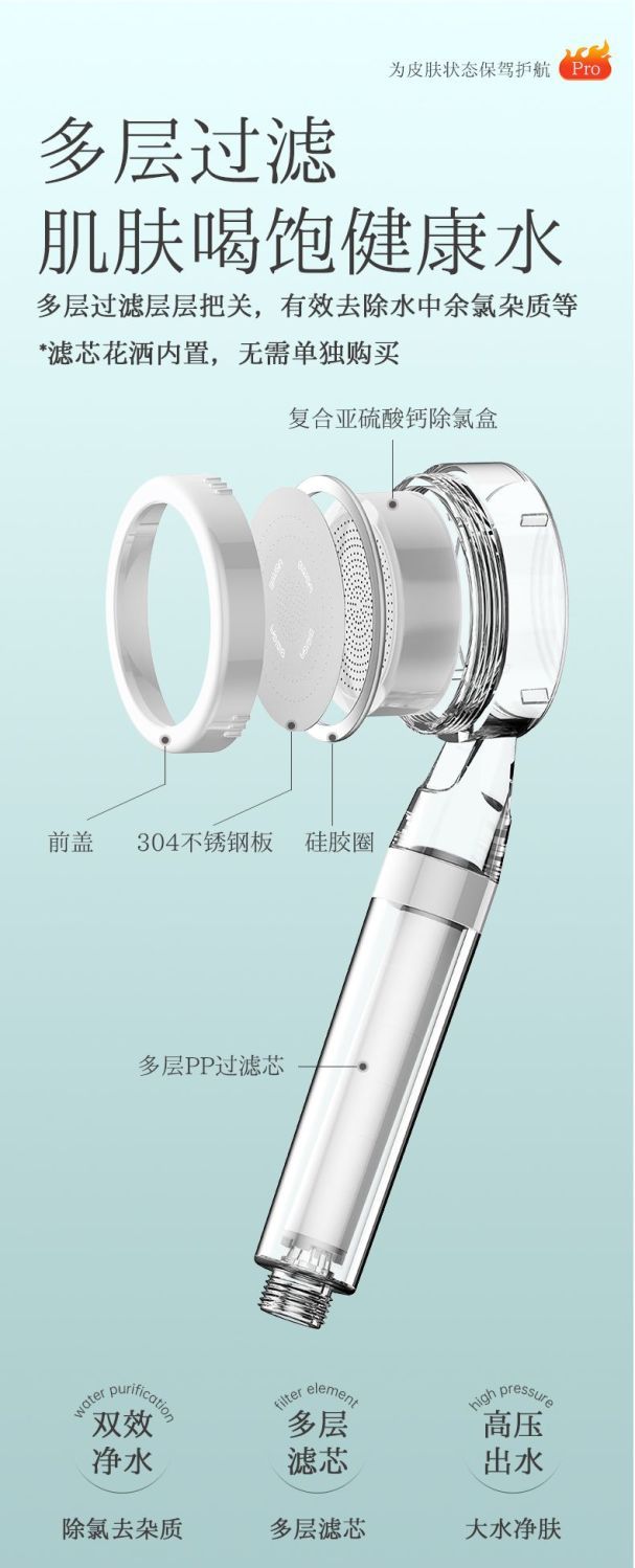 BINGA增壓過濾花灑淨水加壓銀離子抑菌除氯淨化水質淋浴器大噴頭