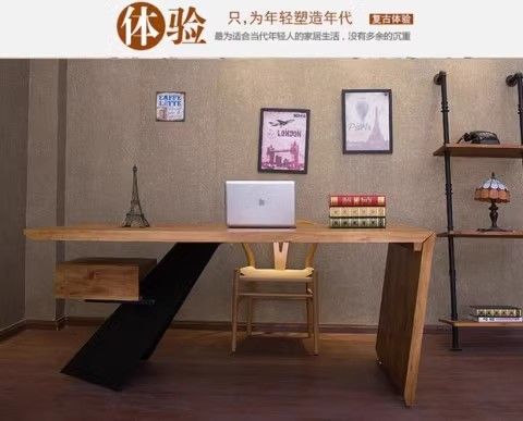 loft原木美式主管辦公桌現代簡約大班臺老闆桌鐵藝電腦桌創意書桌
