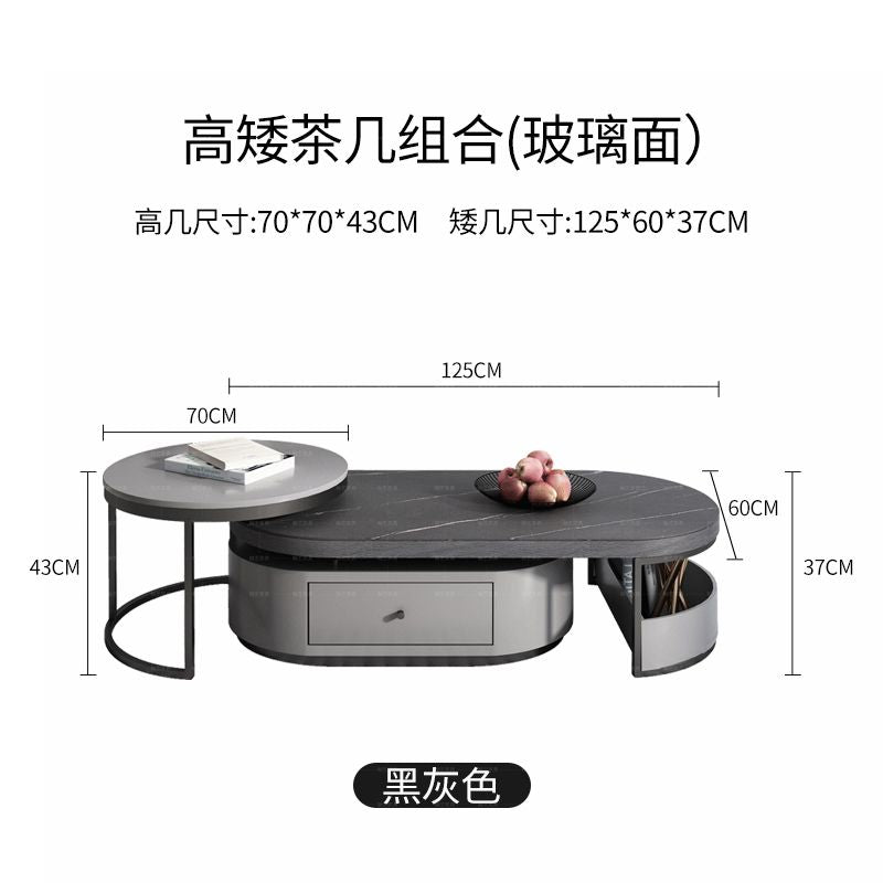 北欧轻奢椭圆形茶几电视柜组合后现代客厅简约大理石绿色伸缩设计