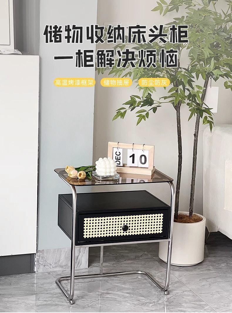 簡約家用臥室牀頭櫃現代網紅玻璃客廳置物架小型創意收納儲物櫃