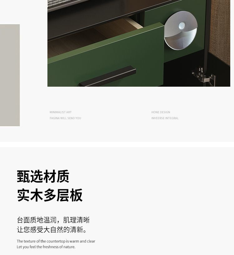 法式實木牀頭櫃臥室綠色小衆設計感智能帶燈牀邊櫃創意復古收納櫃