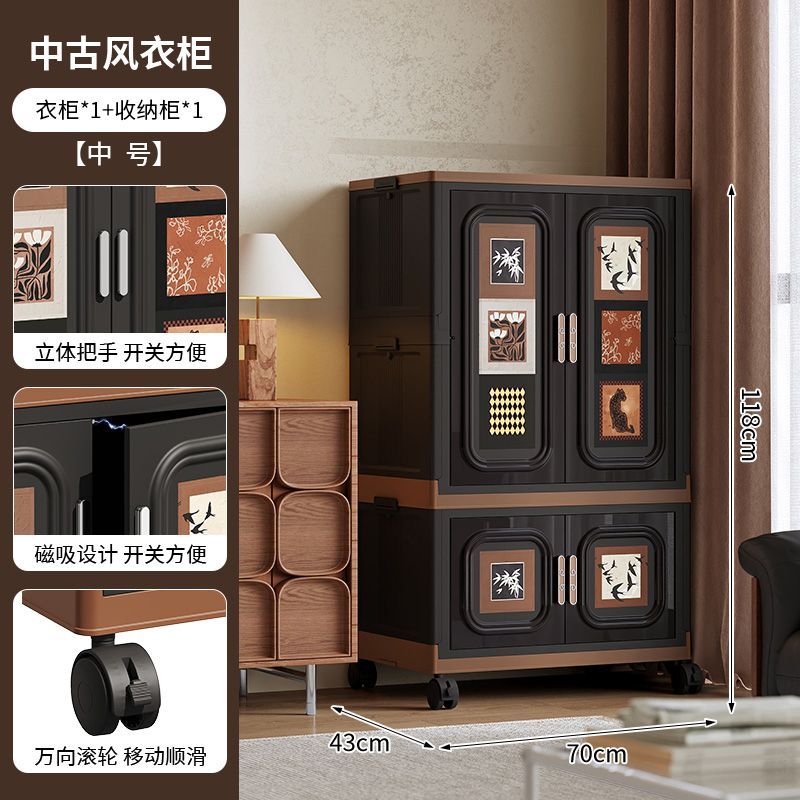 新款中古风对开储物柜复古风耐用柜层高可调节橱柜厨房杂物收纳柜