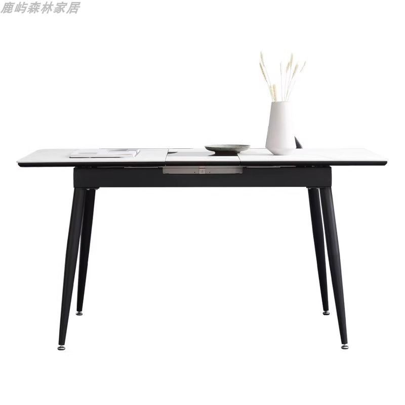 岩板餐桌伸缩家用小户型长方形简约多功能电磁炉饭桌餐桌椅组合