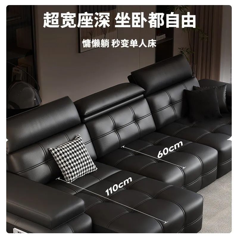 工廠直銷勞倫斯電動真皮沙發客廳多功能智能可伸縮簡約沙發牀兩用