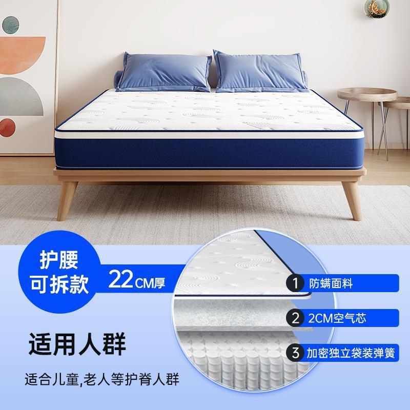 藍色記憶棉盒子壓縮捲包牀墊家用臥室乳膠獨立彈簧席夢思軟墊名牌