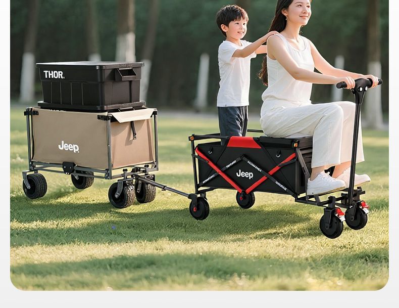 【電動騎行車】JEEP吉普電動露營車擺攤小拉車摺疊遛娃購物快遞車