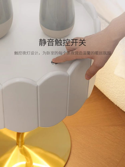 茉莉牀頭櫃智能感應燈設計師小型奶油風收納櫃沙發邊幾