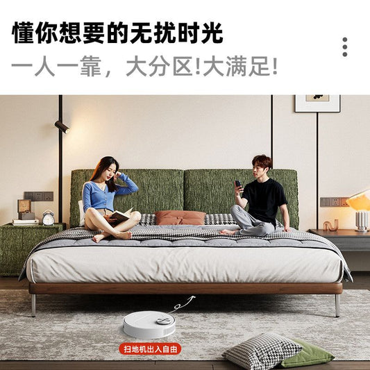 方辰可拆洗绿色雪尼尔大象耳朵床中古风次卧布艺床双人主卧大床