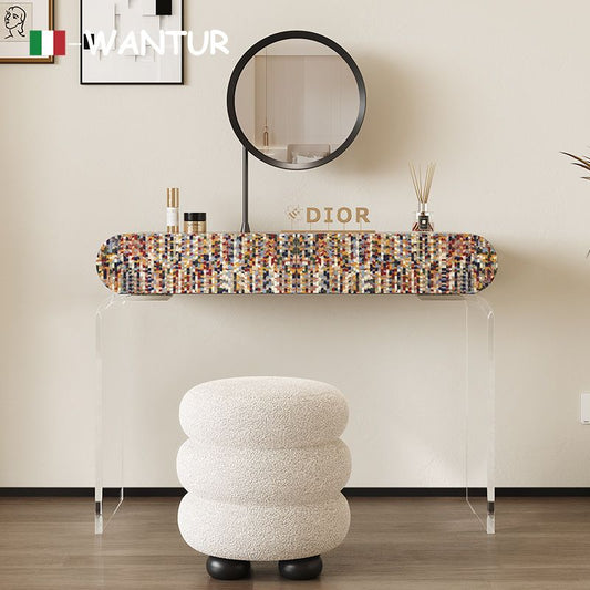 意式極簡懸浮梳妝檯設計師新款亞克力臥室小戶型奶油風輕奢化妝桌