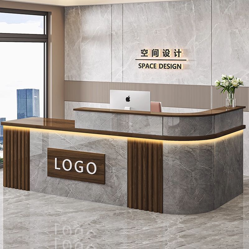 公司前台接待台中式转角吧台收银台服装店商用柜台办公桌简约现代