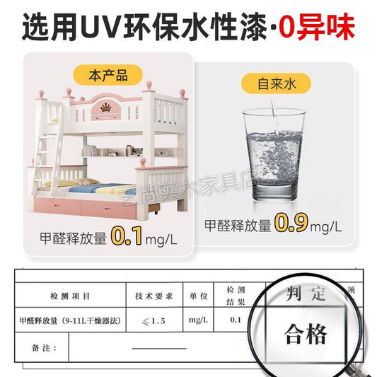 上下牀粉色公主風全實木兒童牀高低小戶型子母兩層牀上下鋪牀二層