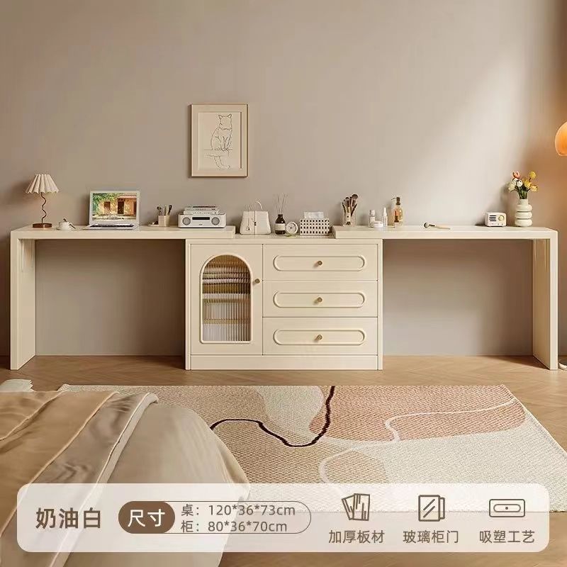梳妆台卧室简约现代床头柜化妆台收纳柜一体2024新款奶油风化妆桌