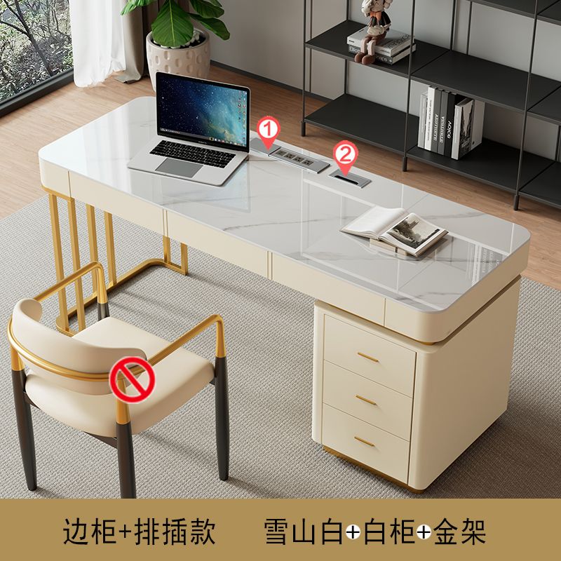 意式輕奢高端巖板書桌書椅家用現代簡約型北歐電腦桌辦公寫字檯