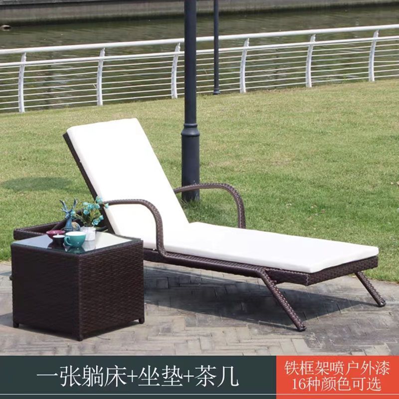 户外躺床阳台休闲藤椅室外庭院躺椅别墅游泳池躺床折叠藤编沙滩椅