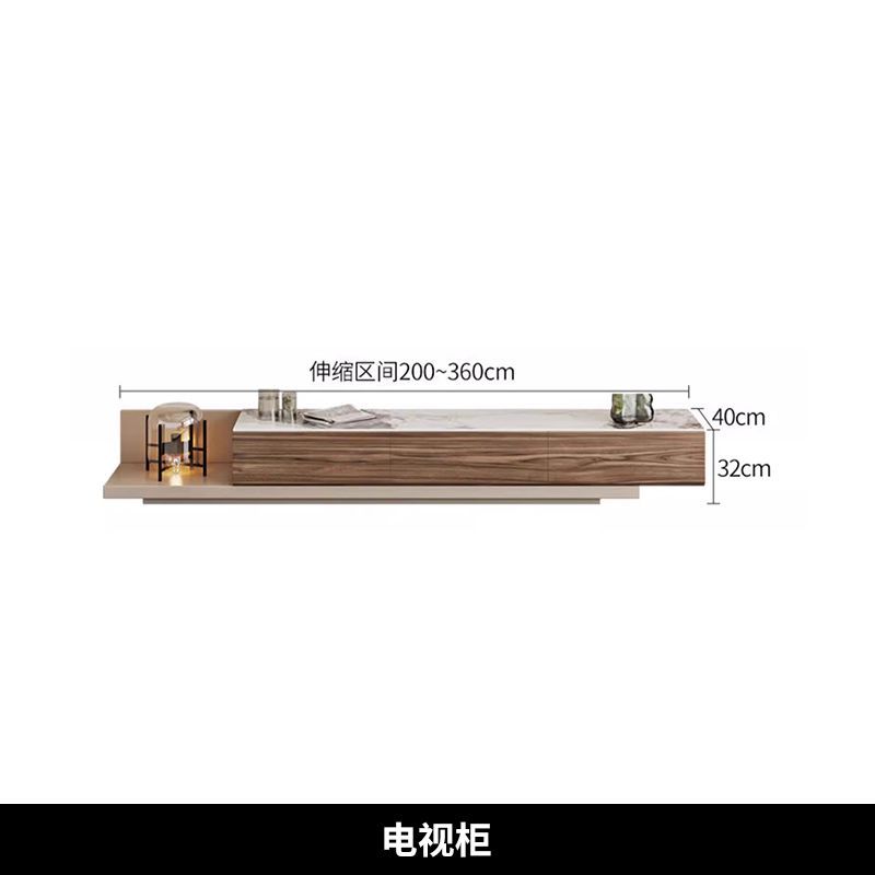 恆社現代簡約復古微晶石家用圓形茶几電視櫃意式組合小戶型客廳