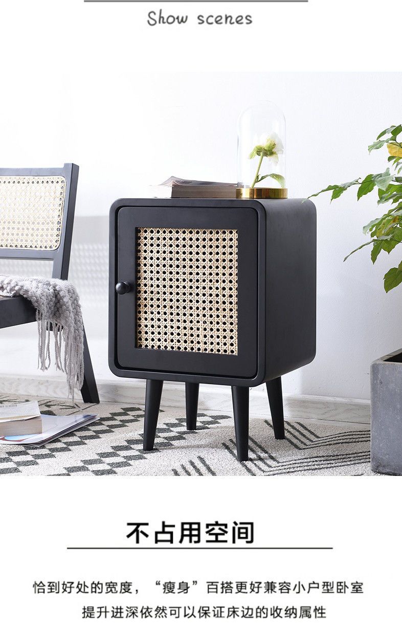 輕奢牀頭櫃簡約現代小戶型迷你實木牀頭收納臥室儲物櫃藤編牀頭櫃
