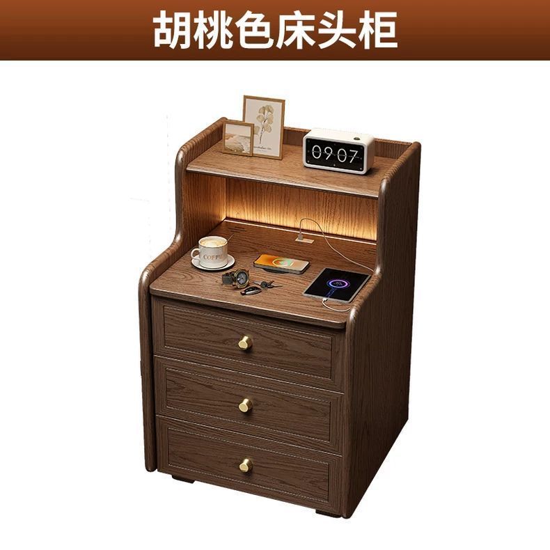 智能牀頭櫃保險櫃一體實木家用2024新款藍牙雙無線充電帶音響燈帶