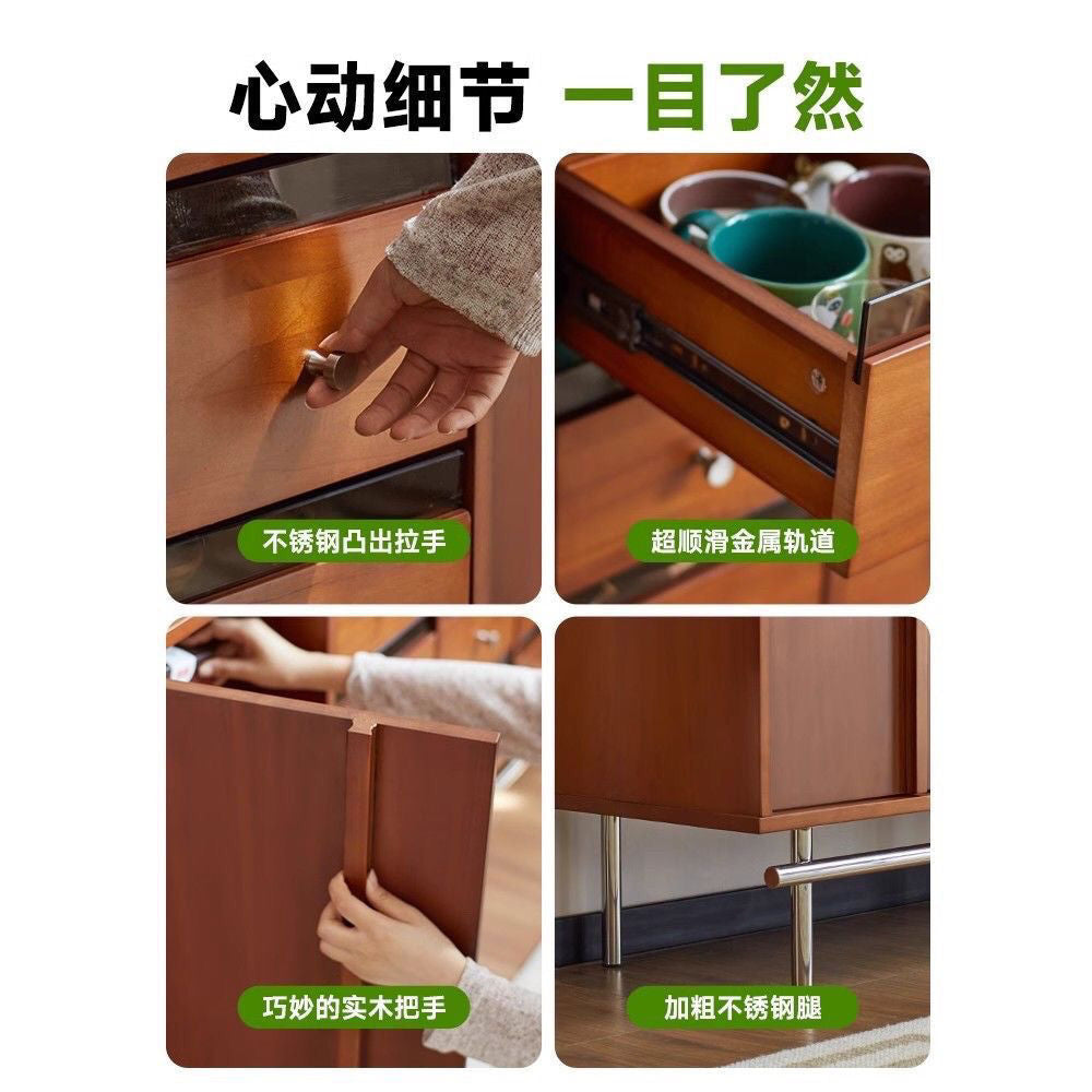 复古北欧实木客厅边柜储物柜卧室小户型床尾简约收纳柜中抽屉九斗