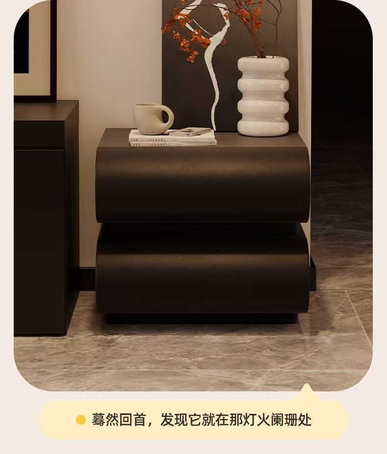 網紅奶油風全實木牀頭櫃臥室家用牀邊櫃2025新款意式牀頭櫃收納櫃