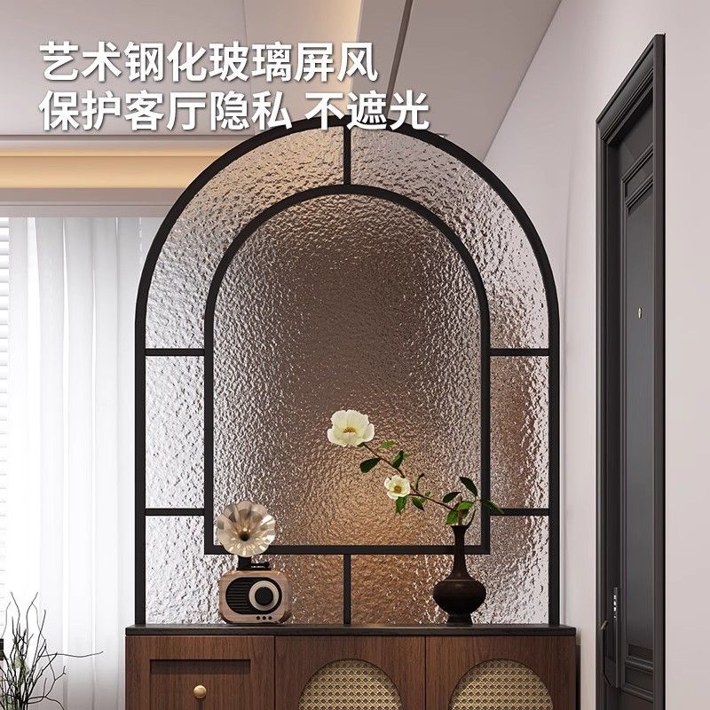 入戶玄關中古風鞋櫃換鞋凳一體客廳進門復古玻璃屏風隔斷櫃定製