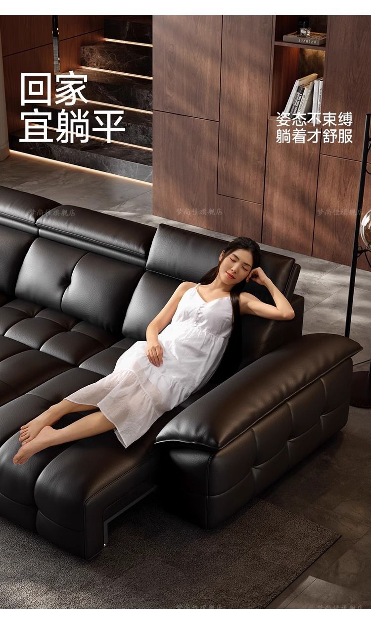 新款智能真皮電動沙發牀功能客廳可趟可睡兩用雙三人位可調節伸縮