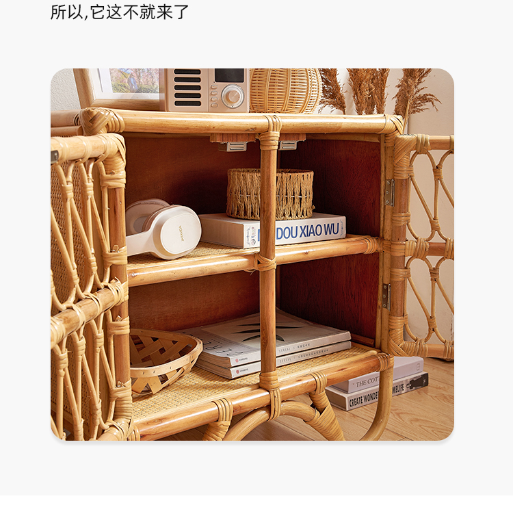 ins藤編小櫃子日式簡約牀頭櫃邊櫃風民宿迷你兒童收納儲物櫃子