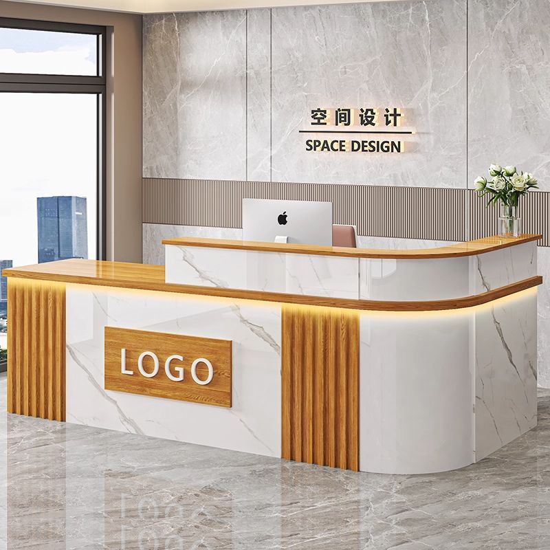 公司前台接待台中式转角吧台收银台服装店商用柜台办公桌简约现代