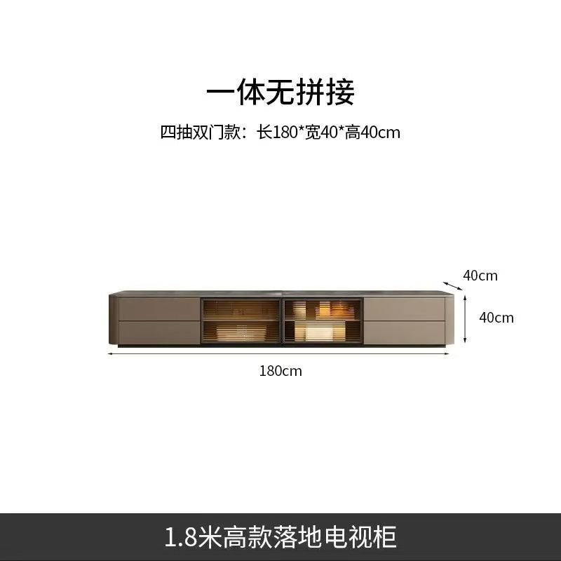 輕奢實木電視櫃簡約現代巖板客廳家用地臺地櫃意式極簡玻璃影視櫃