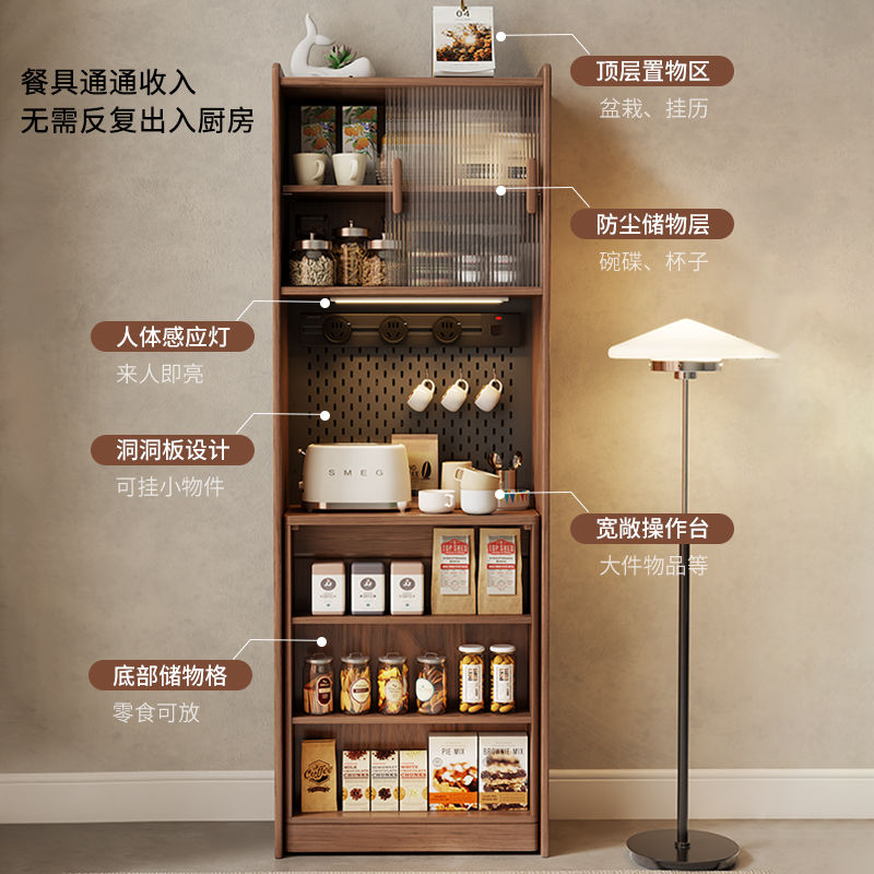 实木折叠餐桌餐边柜一体家用小户型可折叠靠墙储物柜边柜吧台酒柜