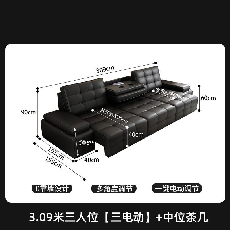 2026新款零靠牆大小戶型勞倫斯電動功能伸縮真皮沙發牀直排皮沙發